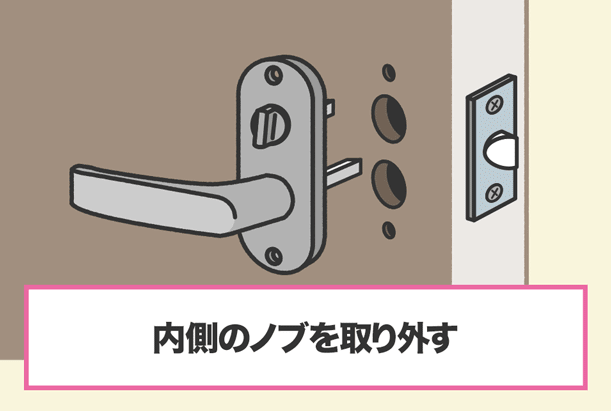 5.内側のドアノブを引き抜く。