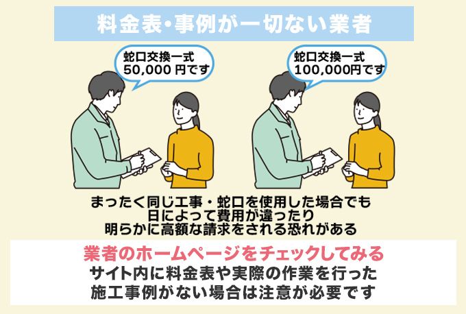 蛇口交換の料金表や事例が一切ない