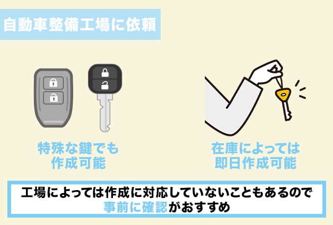 車のスペアキーを『自動車整備工場』に依頼する