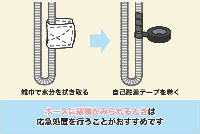 シャワーホースの応急処置を行う方法
