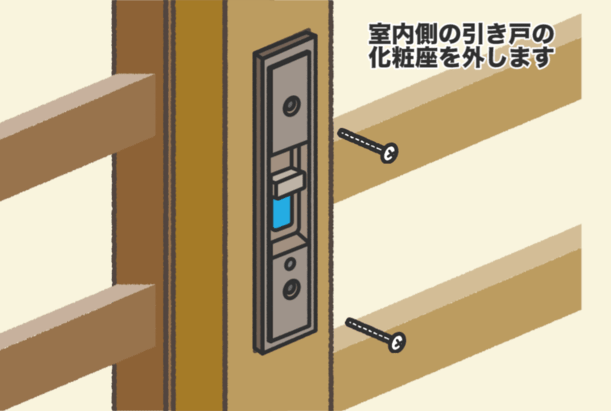 2.プラスドライバーでネジをゆるめて、内部化粧座を取り外す