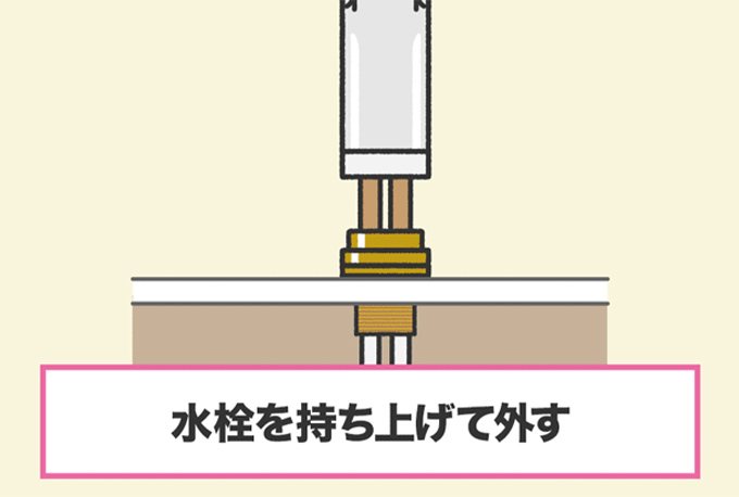 カウンターの上から水栓を持ち上げて外す