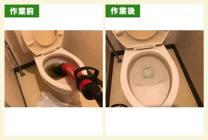 高圧ポンプを使ったトイレつまり修理の作業写真