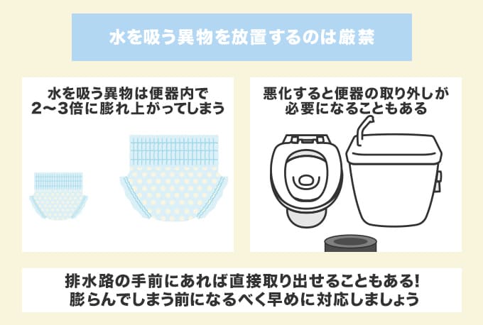 紙おむつ・パッドなどのトイレつまりは放置厳禁