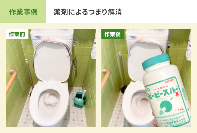薬剤によるトイレつまりの解消作業